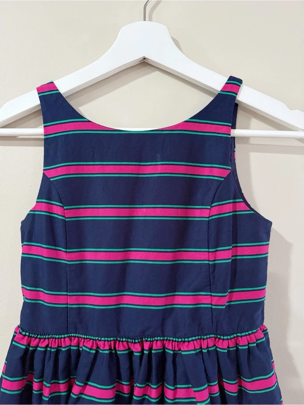 Ralph Lauren Girls Dress 8 Navy Stripe Cotton Fit Flare Preppy Classic Chic
